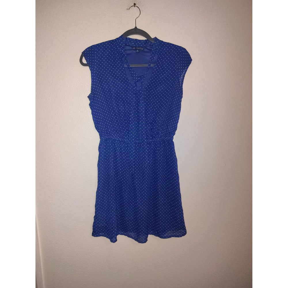 BeBop Womens Royal Blue Polka Dot Sleeveless Fit and Flare Mini Dress Medium